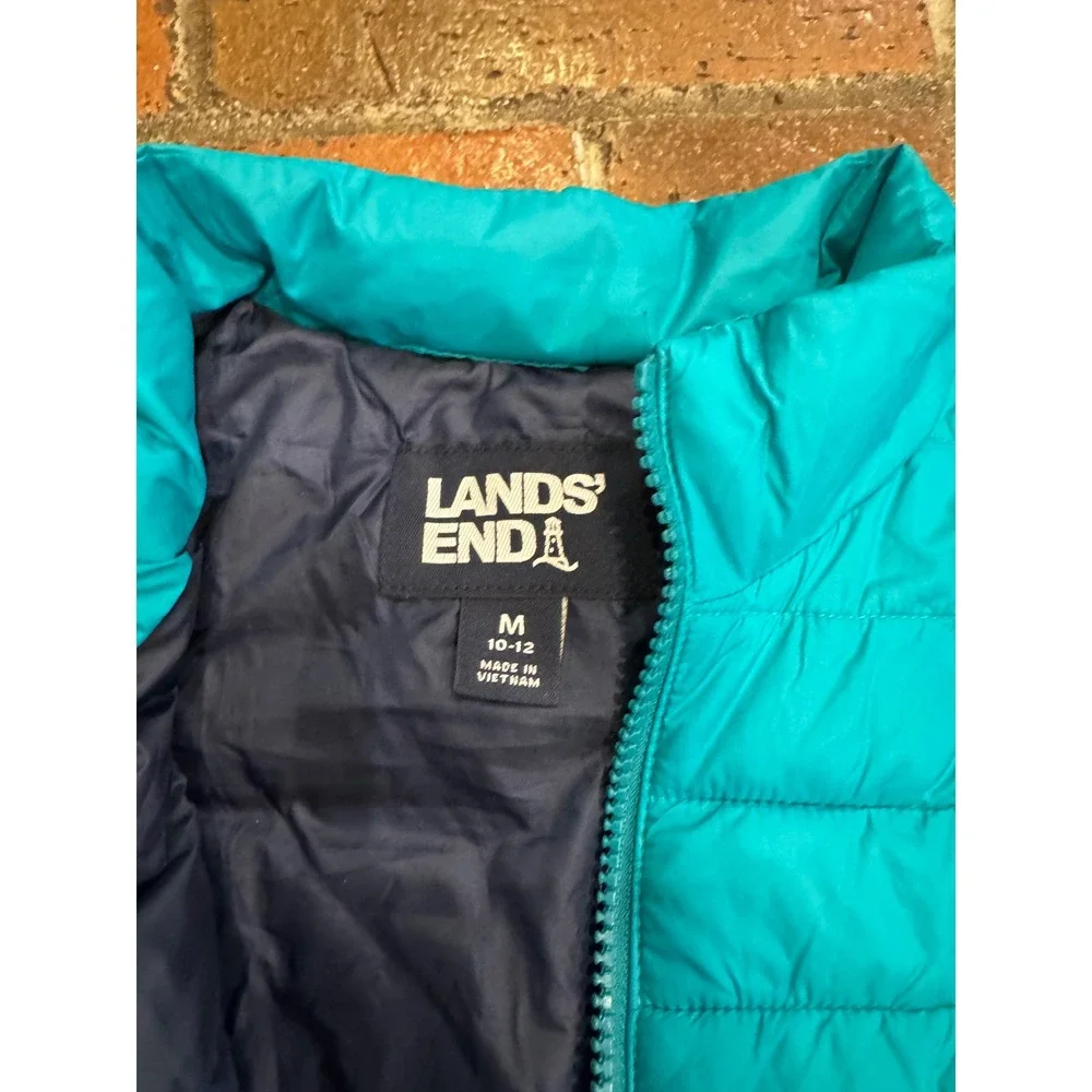 Lands‎ End Kids Teal Puffer Vest Size Medium 10-12 Lightweight Full Zip